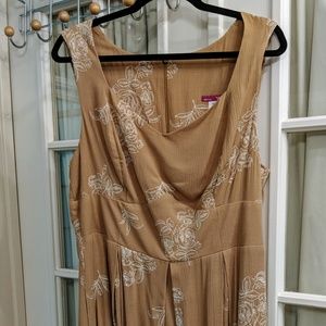 ModCloth Tan & Cream Floral Dress in Roses XL/1X